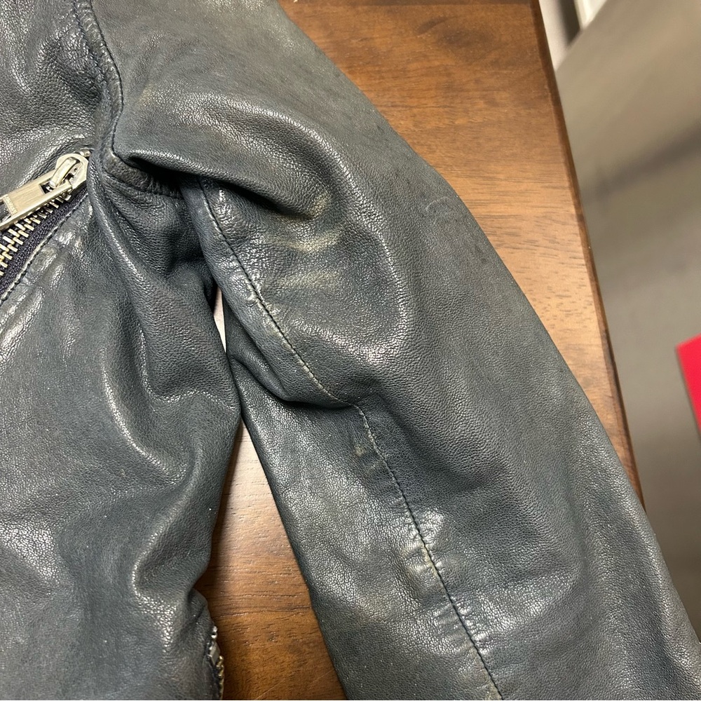 Lamarque Megumi Leather Moto Jacket in Dark Navy Blue Size Small - Picture 5 of 16